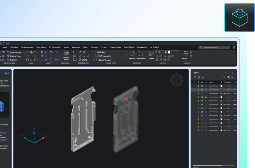 3D моделиране в BricsCAD с изглед към твърдотелни обекти и инструменти за модификация и анализ
