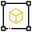 Жълт 3D куб с видими вътрешни ръбове на черен фон