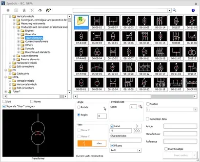 Стандартизирани символи на трансформатори с етикети, пинове и обозначения по стандарти